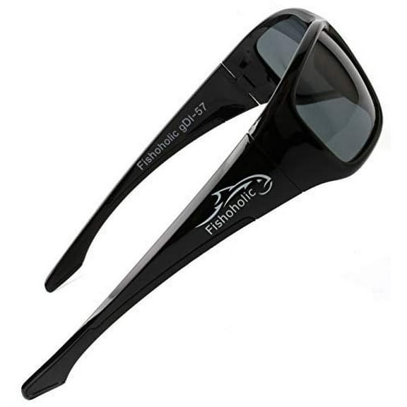 Fishoholic Polarized Fishing Sunglasses (6 Color Options) L/XL - Rubber Inset - Free Hard Case & Pouch - UV400 Sun Protection - Great Fishing Gift (GB-MB-blk)