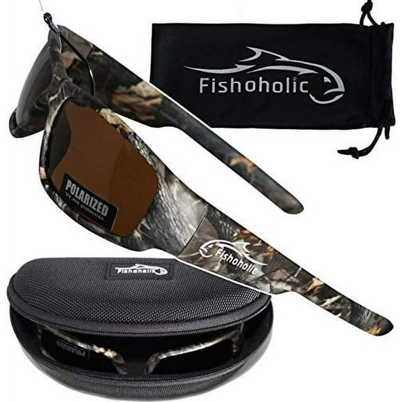 Fishoholic Polarized Fishing Sunglasses - UV400 - Free Hard Case & Pouch UV400 - Great Fishing Gift (camo-amb)