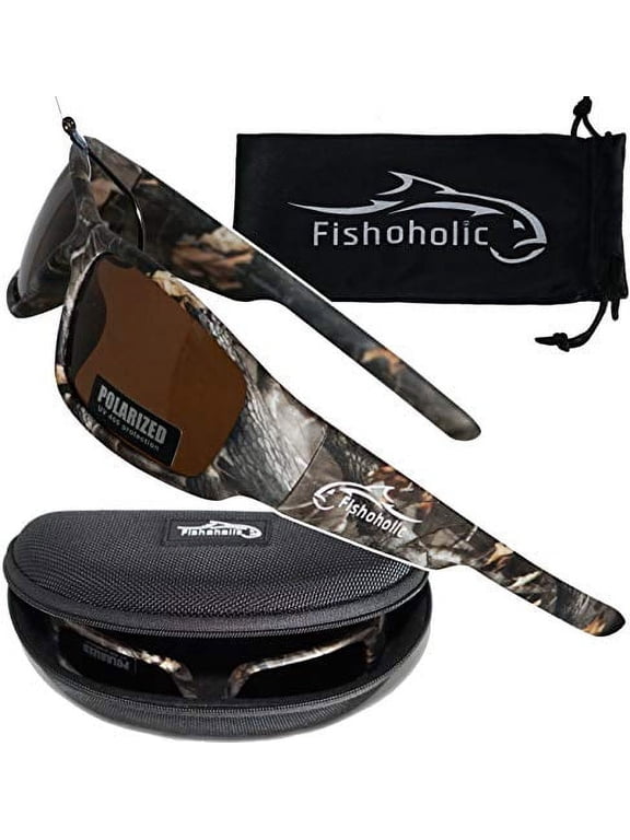 Polarized Fishing Sunglasses - UV400 - Free Hard Case & Pouch UV400 - Great Fishing Gift (camo-amb)