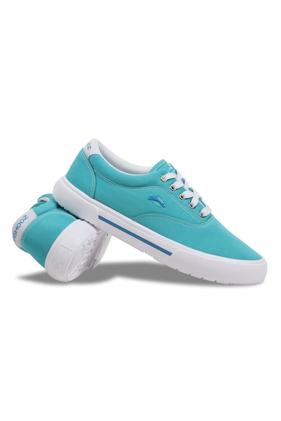 Women's Sunbrella Lace Shoes, Teal/White, Size 9, Durable Canvas Sneakers (SBR-WLC-TEL-W09)