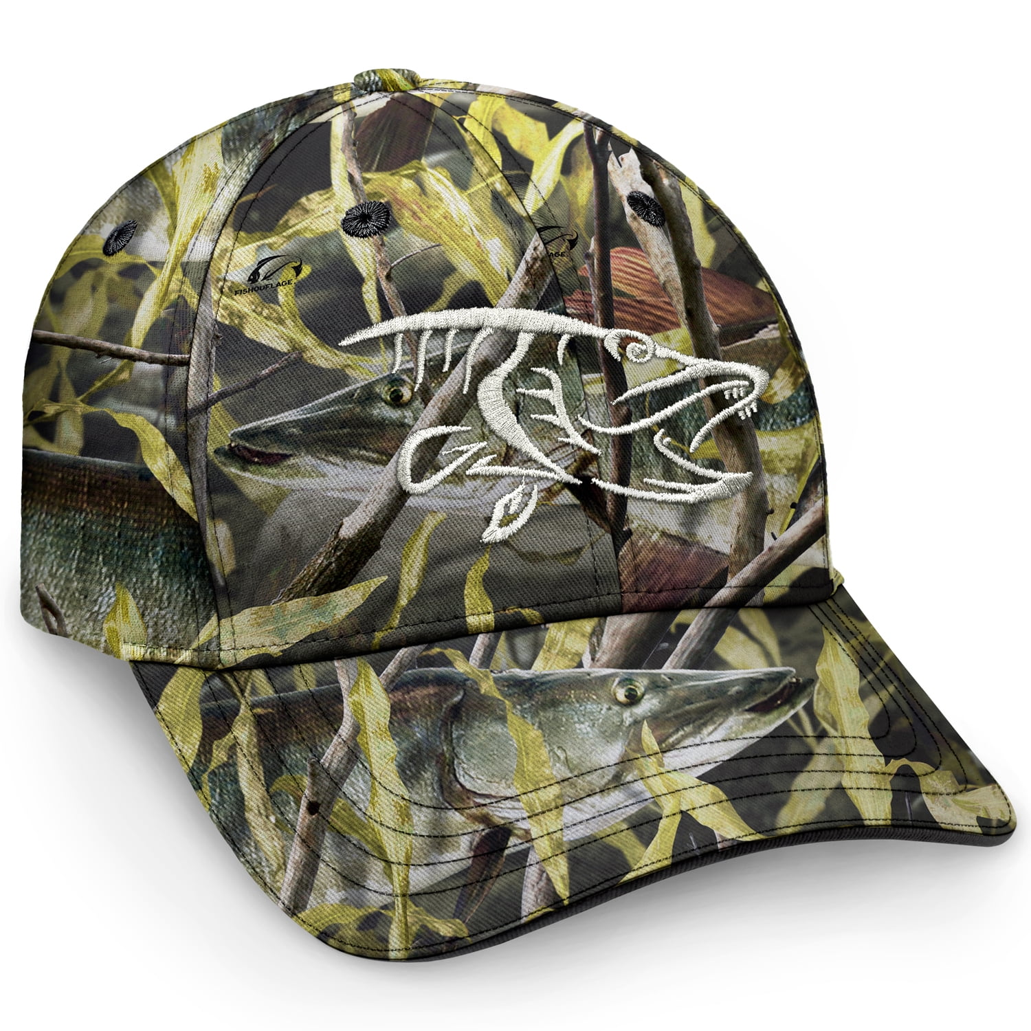 Camouflage Fishing Hat With Fishing Lures Attached Stock Photo - Download  Image Now - Fishing, Brown, Camouflage Clothing - iStock