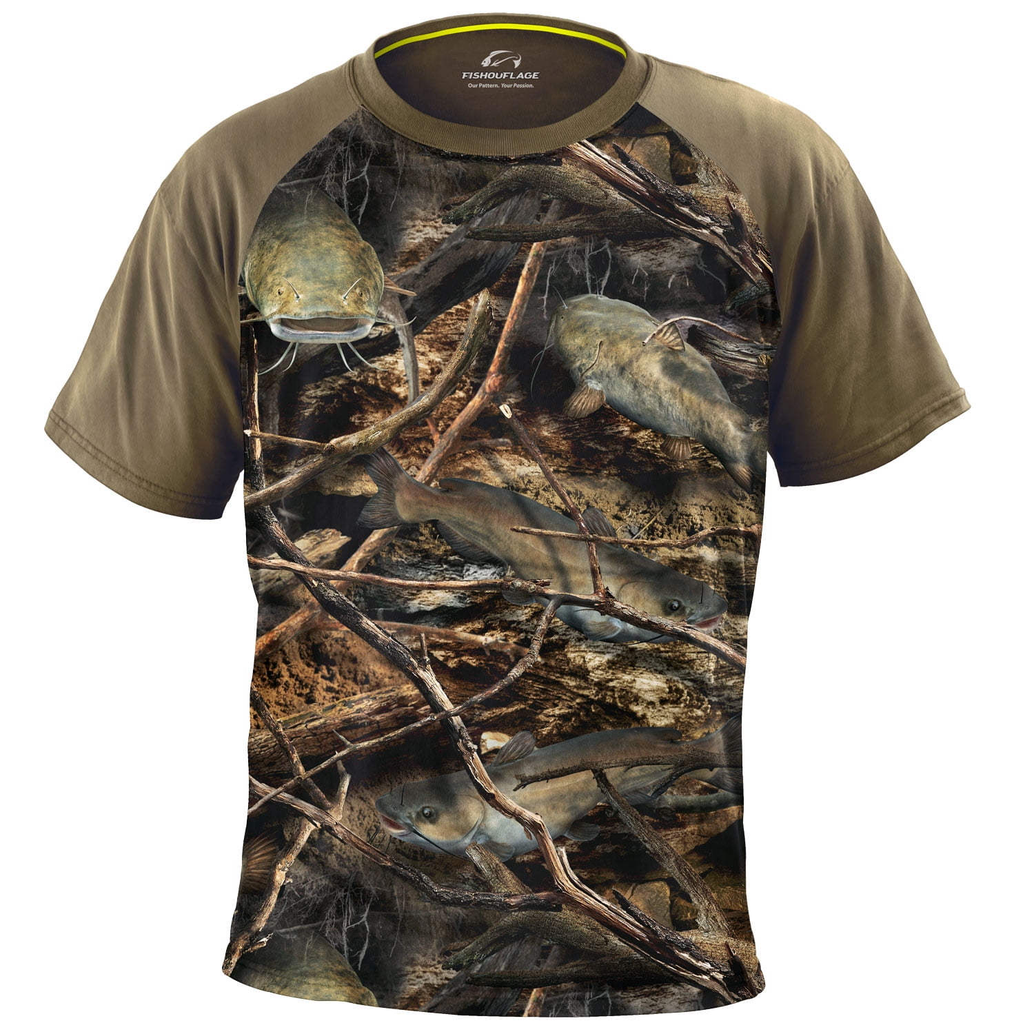 Fishouflage Catfish Camo Fishing Shirt Riptide Short Sleeve Performance Shirt for Men (2XL