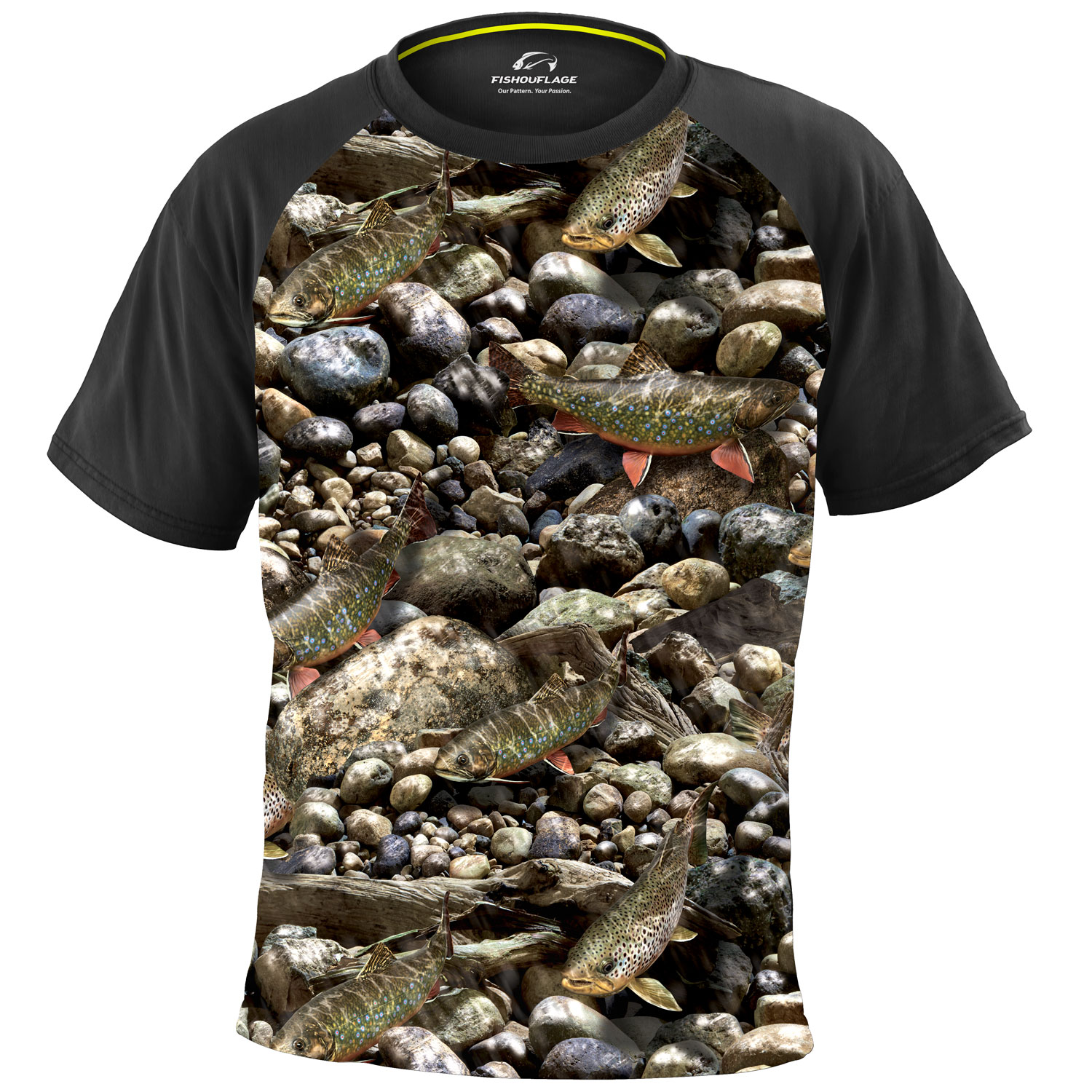 Fishouflage Trout Camo Fishing Shirt Riptide Short Sleeve Performance Shirt for Men (Large