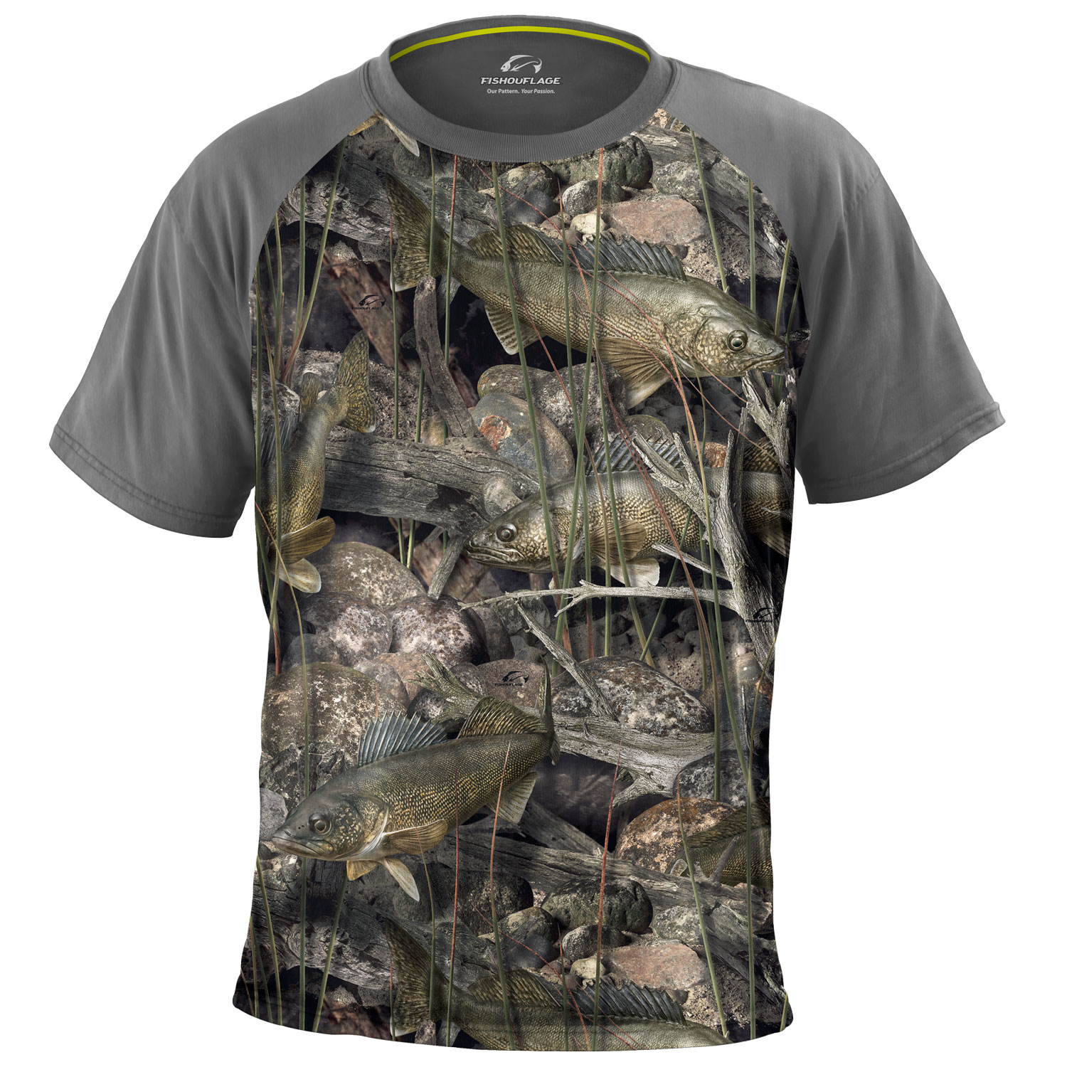 Fishouflage Walleye Camo Fishing Shirt Riptide Short Sleeve Performance Shirt for Men (Small