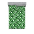 thumbnail image 1 of Fishscale Fitted Sheet & Pillow Sham Set, Meadow Style Illustrated Geometrical Shape Pattern on Plain Backdrop, Decorative Printed 3 Piece Bedding Decor, Full, Fern Green and White, by Ambesonne, 1 of 2
