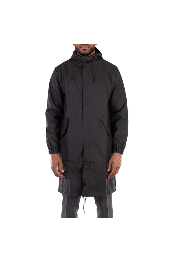 Men's Black Fishtail Raincoat Parka, Size Medium