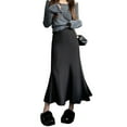 thumbnail image 1 of Fishtail Skirt Elastic High Waist Ruffle Trim Maxi Skirt Solid Color Hip Wrapped Long Skirt Office Lady Skirt Daily Wear, 1 of 8