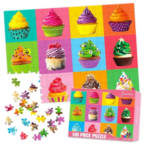 Fishwisdom 100 Piece Donuts Jigsaw Puzzle for Kids Teens Age 4-8 Gift Family Time Assorted Cupcakes