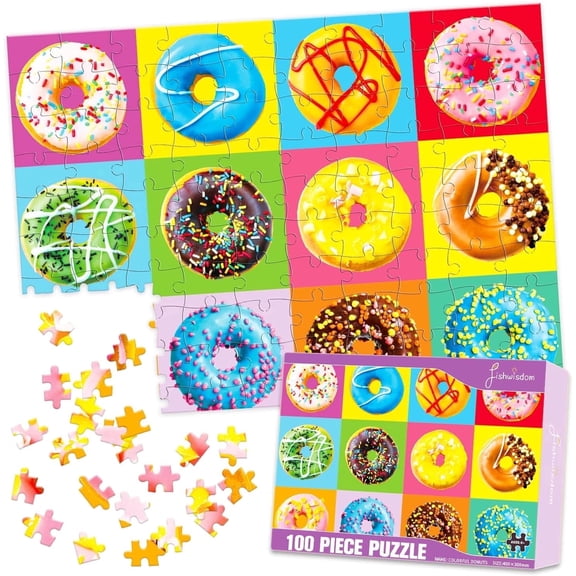 Fishwisdom 100 Piece Donuts Jigsaw Puzzle for Kids Teens Age 4-8 Gift Family Time