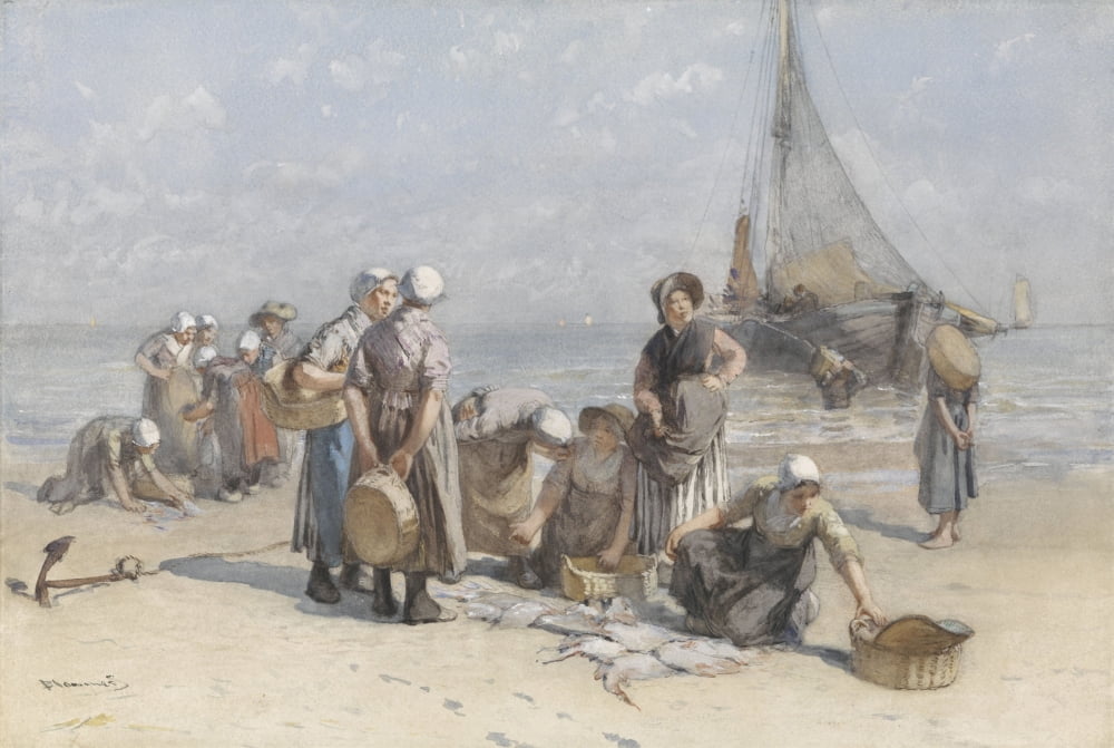 Fishwives On The Beach At Scheveningen Canvas Art - (36 x 24)