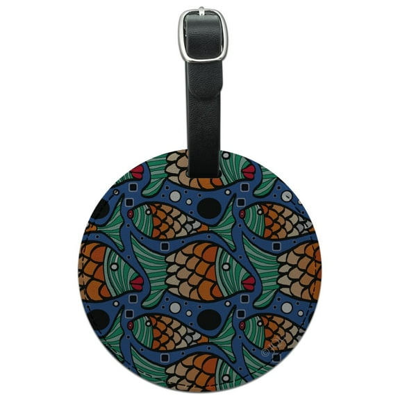 Fishy Lips Pattern Round Leather Luggage Card Suitcase Carry-On ID Tag