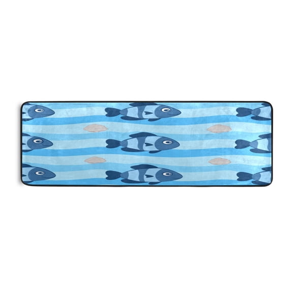 Fishy Waves 72x24" Runner Rug, Non-Slip Memory Foam Cushion, Anti-Crease for Hallways and Bedrooms