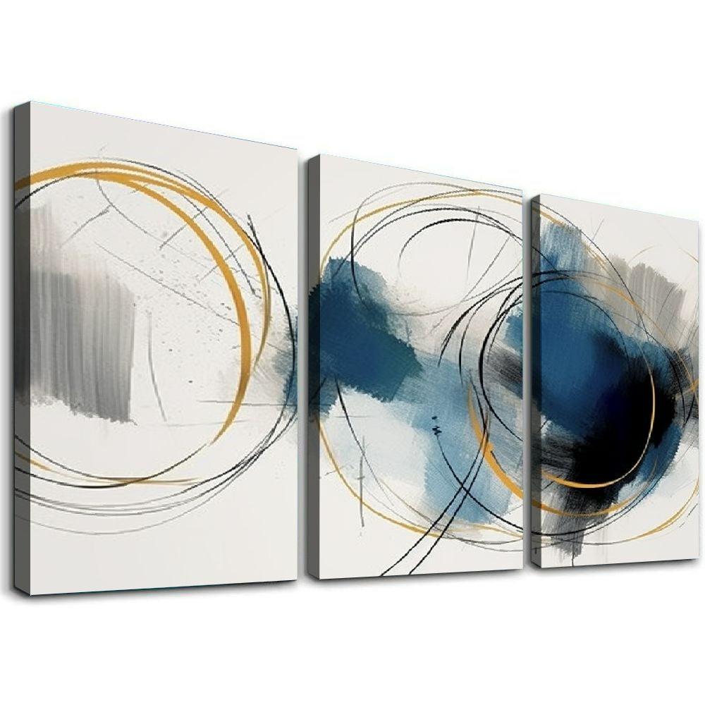 Fisionart Indigo Blue and Gold Wall Art for Living Room Abstract