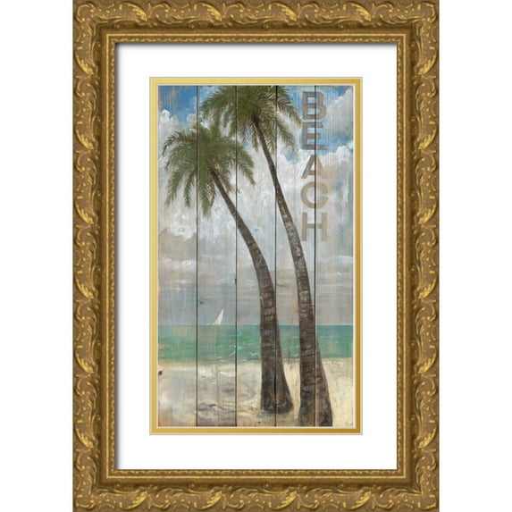 Fisk, Arnie 10x14 Gold Ornate Wood Framed with Double Matting Museum Art Print Titled - Beach Sign