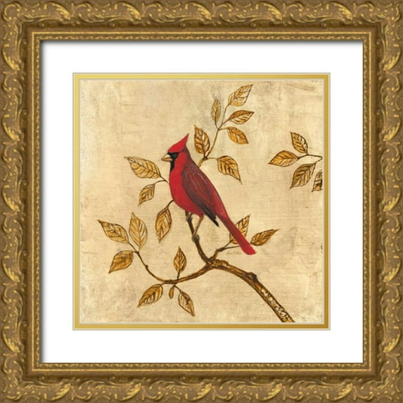 Fisk, Arnie 26x26 Gold Ornate Wood Framed with Double Matting Museum Art Print Titled - Golden Cardinal