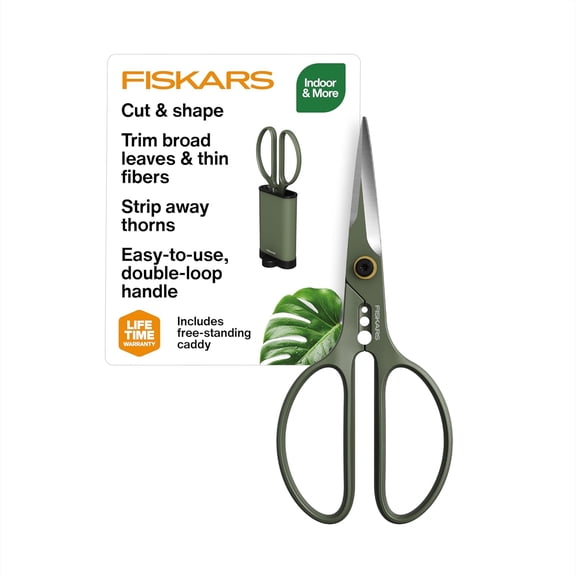 Fisk Shaper Plant She , Precision Indoor Gardening Snips with Storage Caddy, Forged Stainless Steel Blades for Clean Cuts on Broad Leaves, Ambidextrous Handles & Stem Stripper, 6"