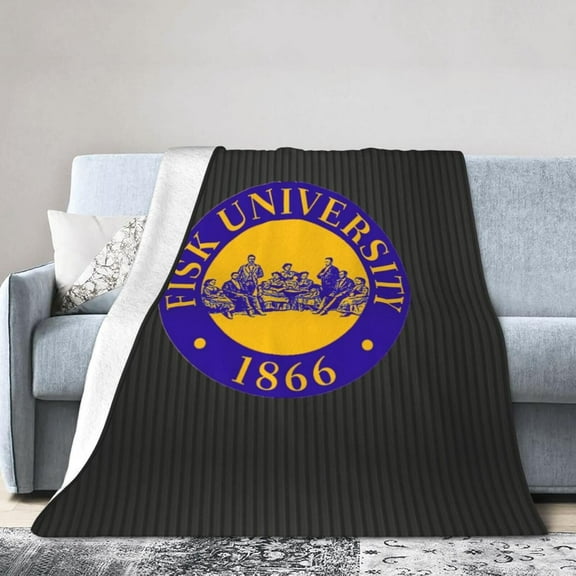 Fisk University Logo Fleece Blanket, Very Soft Microfiber Flannel Blanket for Couch Warm and Cozy for All Seasons, Black