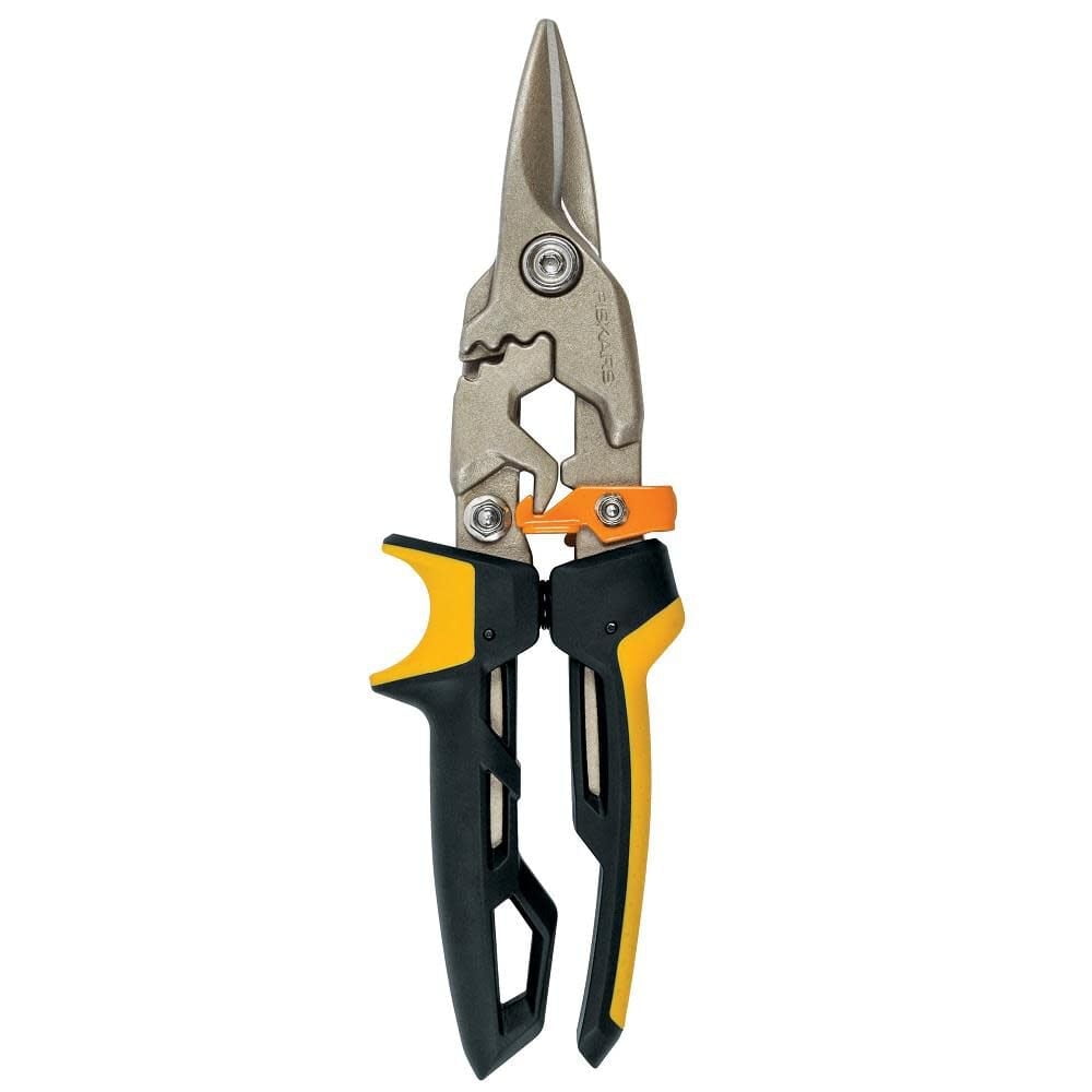 Fiskars 11.94 inch PowerGear Straight Aviation Snips, Black and Orange