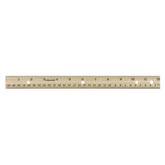 Fiskars 12" Wood Ruler, inches and Centimeters, Natural Finish, 1 Count, Straight Edge Ruler