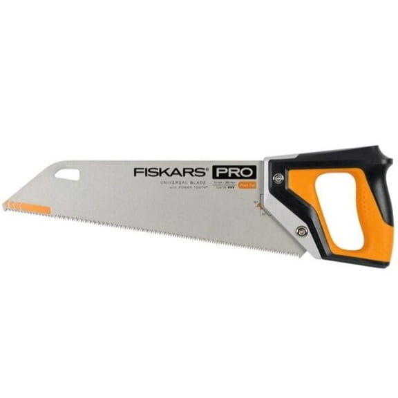 Fiskars Pro Power Tooth Universal Hand Saw - 15" Blade and Safety Sheath - Carpenter Saw - Construction Tools - Orange/Black