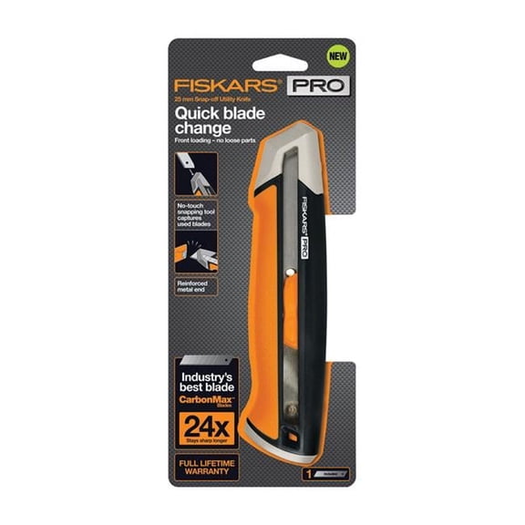 Fiskars 2829471 6 in. Pro Retractable Snap-Off Utility Knife - 6 Point, Orange