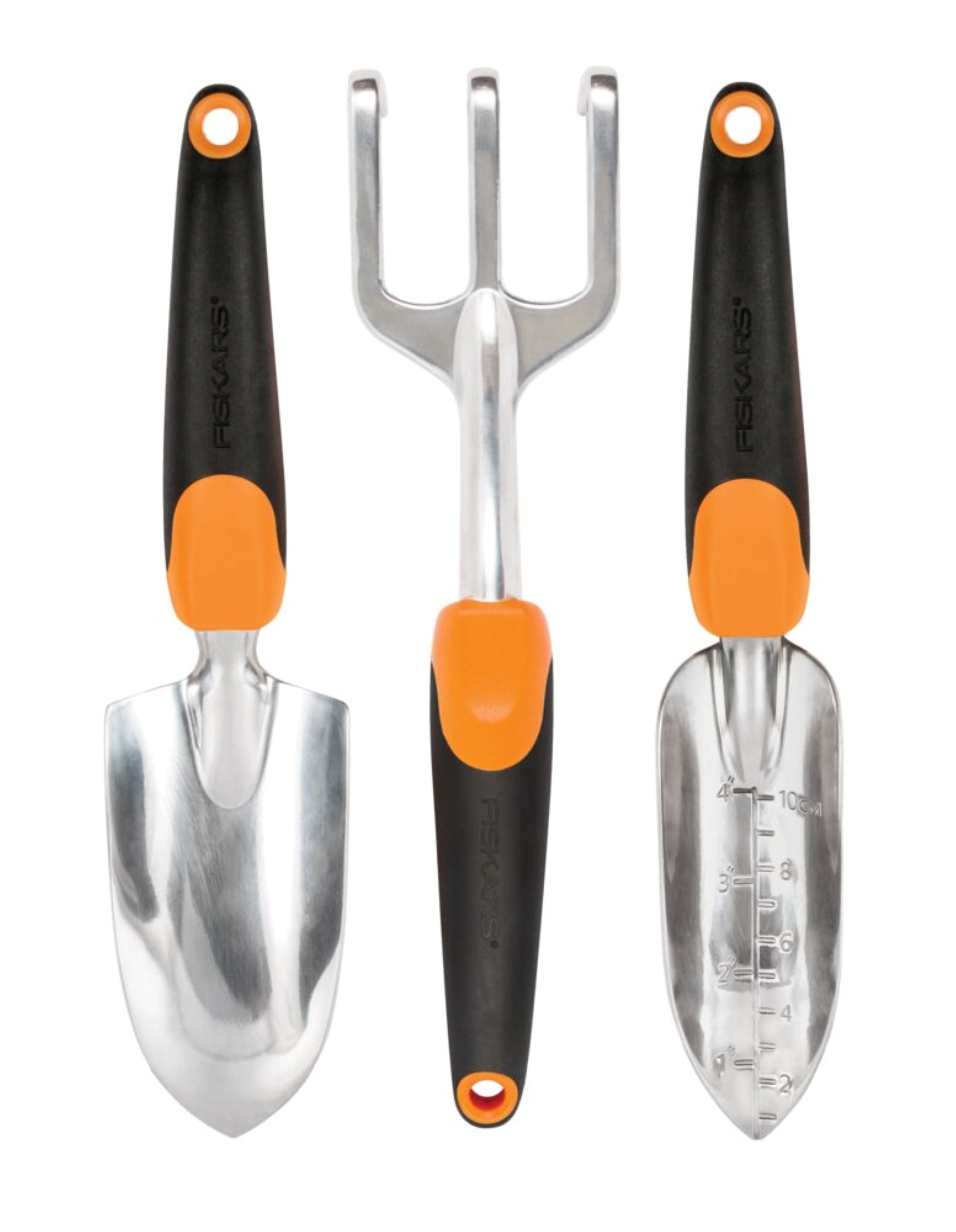 Fiskars 3-in-1 Gardening Tools - Trowel, Transplanter, Cultivator for Gardening - Lawn and Garden - Black/Orange