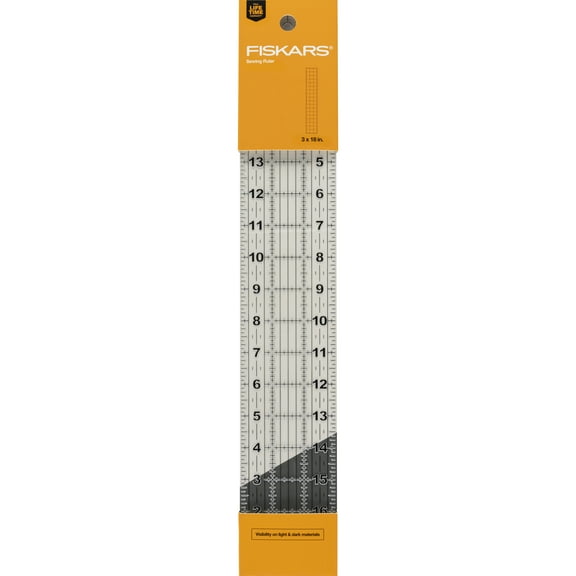 Fiskars 3" x 18" Acrylic Sewing Rulerwith Gridlines, Measuring Tool