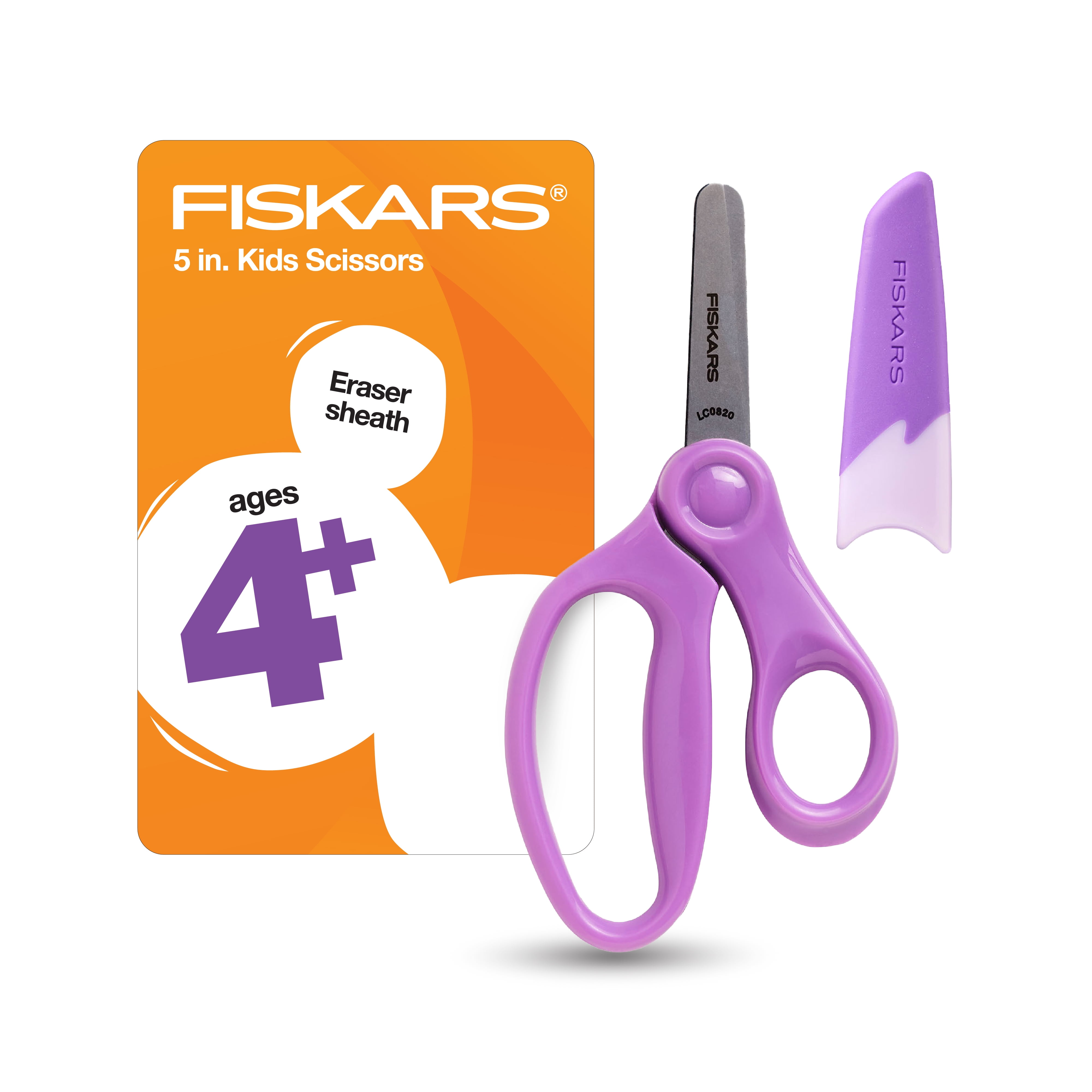 Fiskars Pointed Tip Safety Edge Kids Scissors With Sheath Eraser - Age 4  for sale online