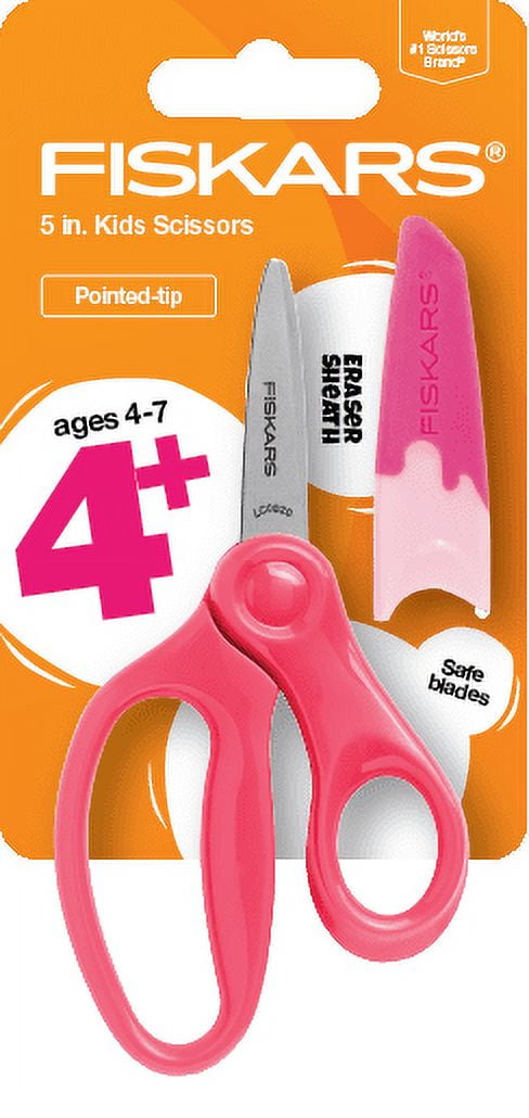 Fiskars 5" Pointed Kids Scissors in Pink, Ages 4-7, Elementary School Scissors