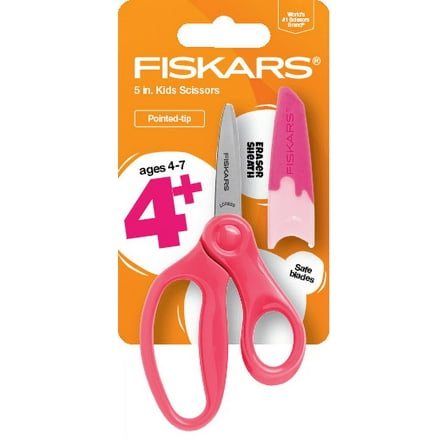 Fiskars 5 Inch Pointed Kids Scissor Ages 4-7, Pink