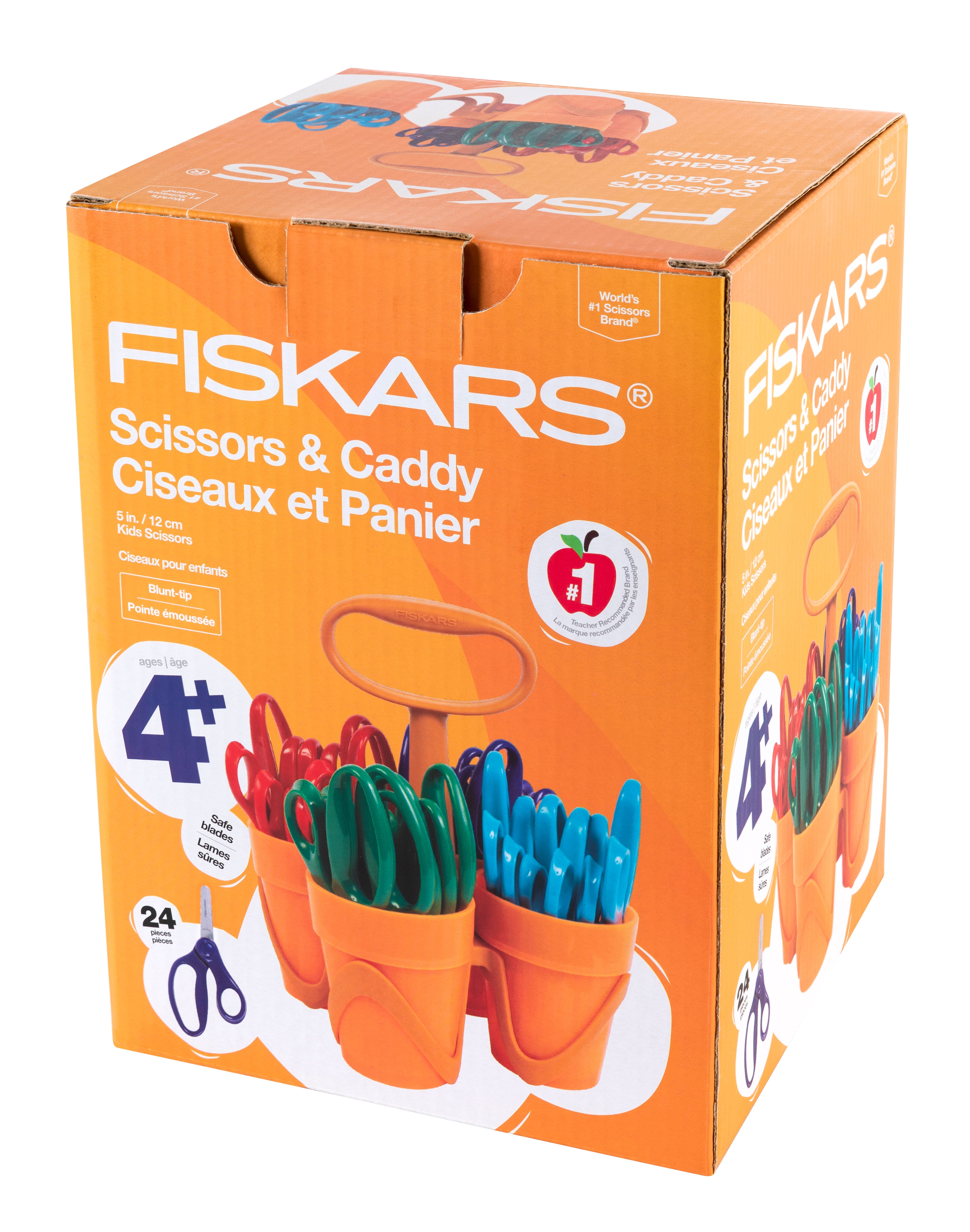 Fiskars 5-inch Blunt Kids Scissors 24 Piece Set with Caddy, Ages 4-7 ...