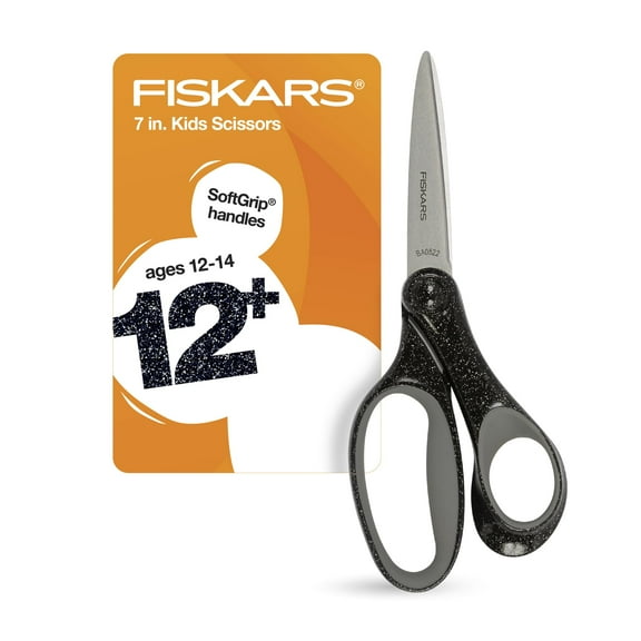 Fiskars 7" SoftGrip Student Glitter Scissors Black Glitter 1 Pack Size 7