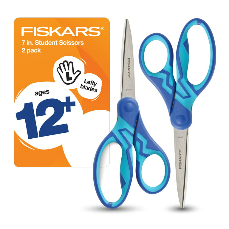 Fiskars 7 Softgrip Left Handed Student Scissors, 2 Pack, Blue