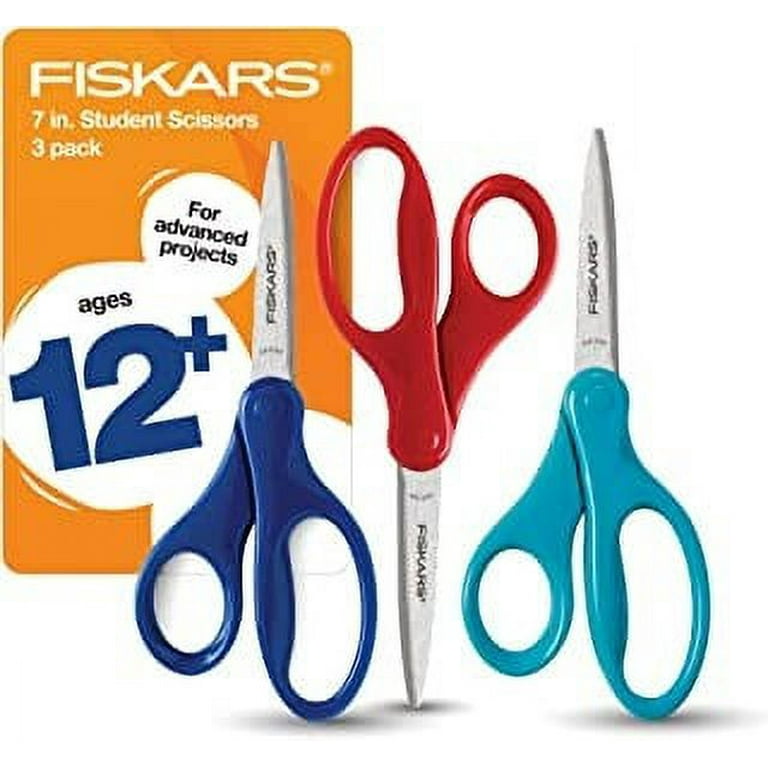 Student Scissors, Pointed Tip, 7 Long, 3 Cut Length, Straight Handles,  Randomly Assorted Colors - ASP LLC