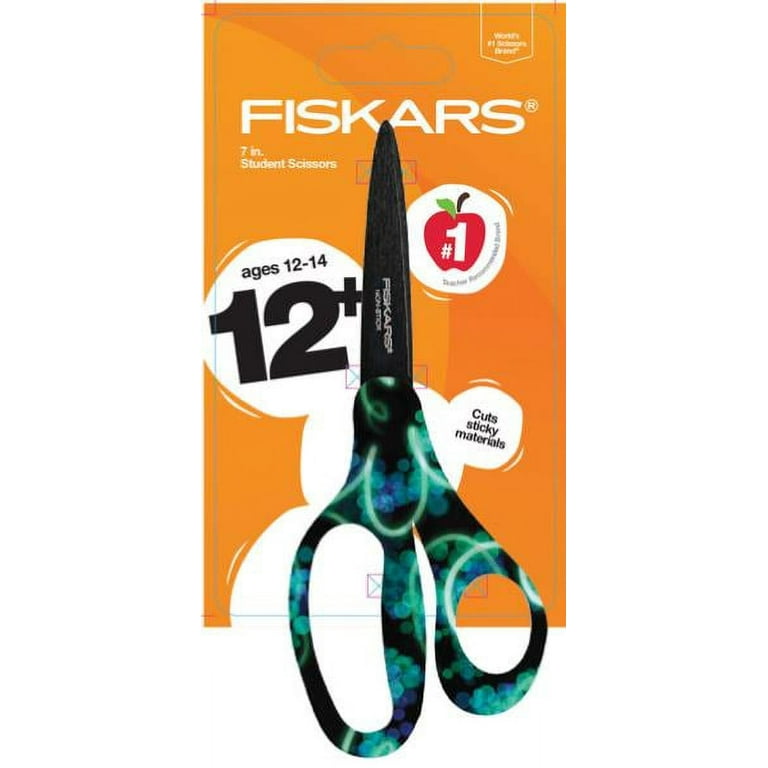 Fiskars Non-Stick Student Scissors, 7, Pointed, Kids 12+, Neon Swirl