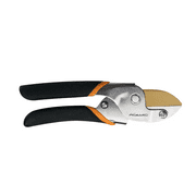 Fiskars 8" Power-Lever Titanium Anvil Pruner, Black and Orange