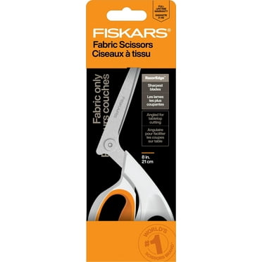Fiskars 8" Razor Edge Fabric Shears for Tabletop Cutting, White, Sewing Scissors