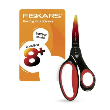 Fiskars Big Kids Scissors, 6", Pointed, School Supplies for Kids 8 & Up, Red/Black Ombre