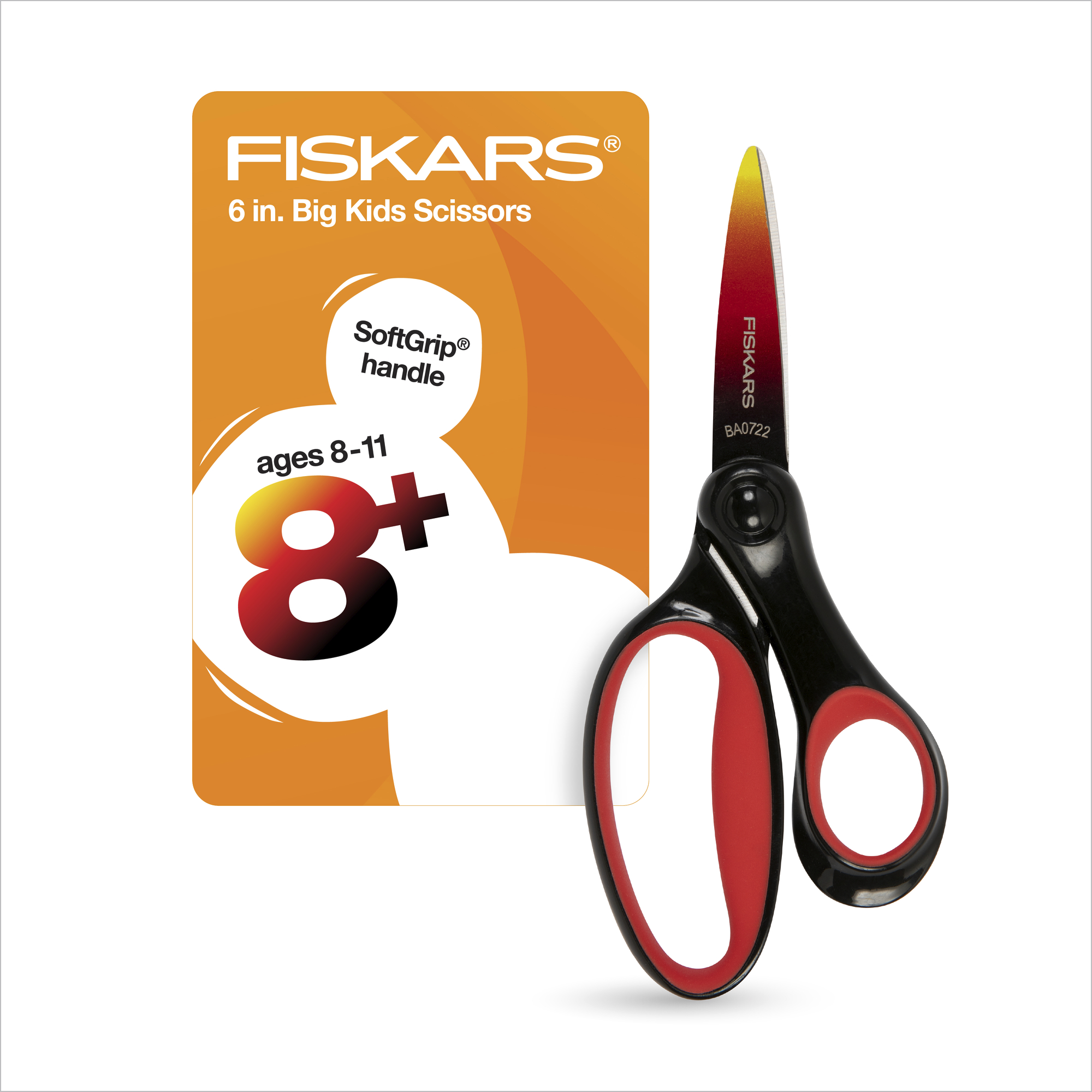 Tijeras Fiskars para Niños Grandes, 6", Punta, Útiles Escolares para Niños de 8 Años en Adelante, Rojo/Negro Degradado