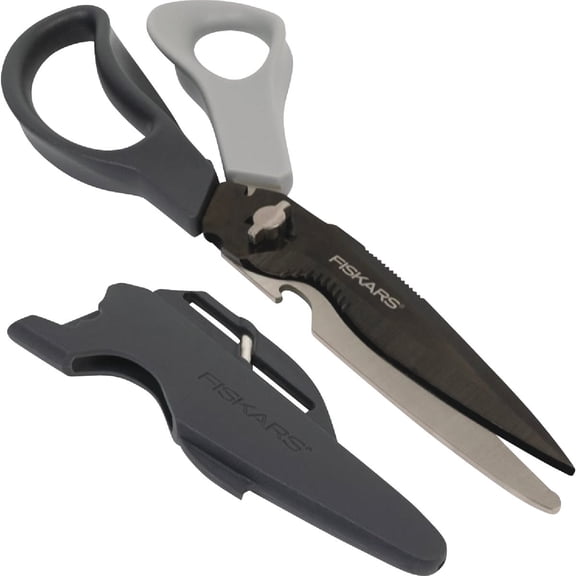 Fiskars Cuts+more Scissors, 9" Long, 3.5" Cut Length, Black/orange Offset Handle