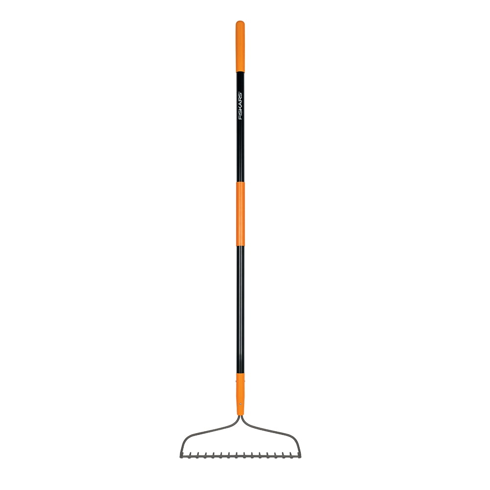 Fiskars Garden Rake, Metal Bow Rake with Fiberglass Handle, 64" Length, Black and Orange