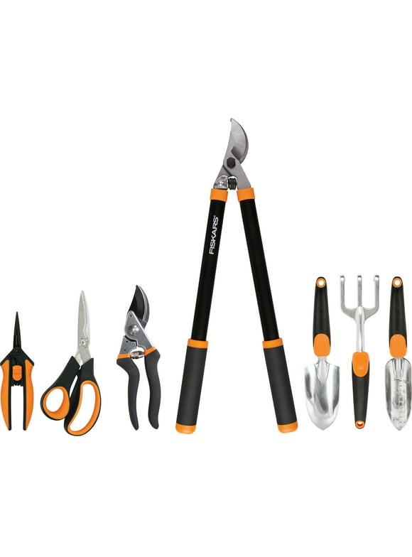 Fiskars Garden Tool Essentials Set with Steel Blades, 7 Piece Bundle