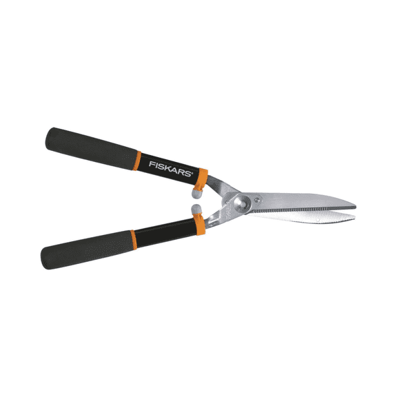 Fiskars Hedge Shears Power-Lever Steel Serrated, Black and Orange