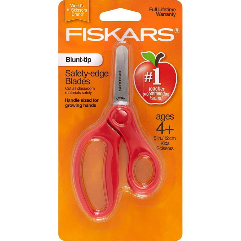 Fiskars Kids Scissors, Blunt-Tip, 5 inch, 3 Pack, Blue, Red, Red and Yellow Lightening