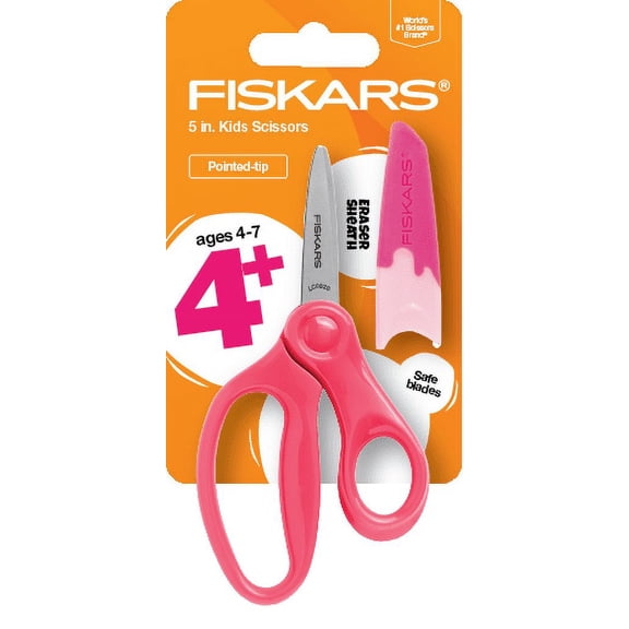 Fiskars Kids 5 Inch Pointed Scissors with Sheath, Pink