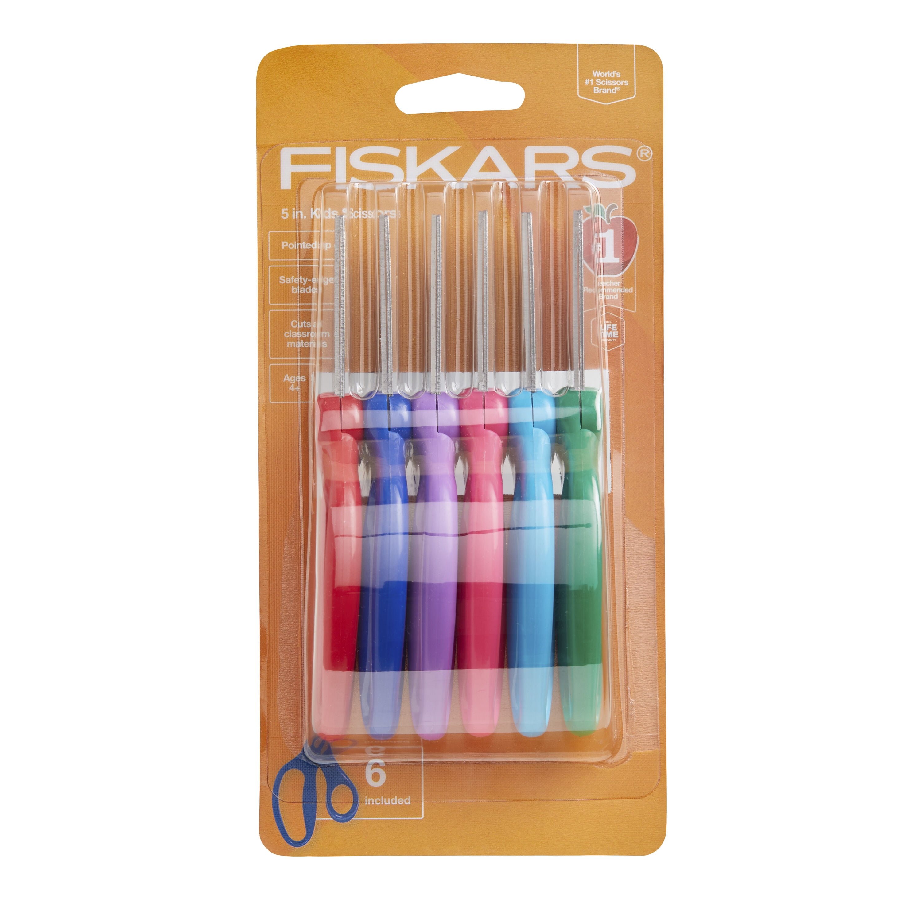 Fiskars Kids Blunt Tip Scissors, 5", Assorted Colors, Pack of 6, Elementary School, Kids Scissors