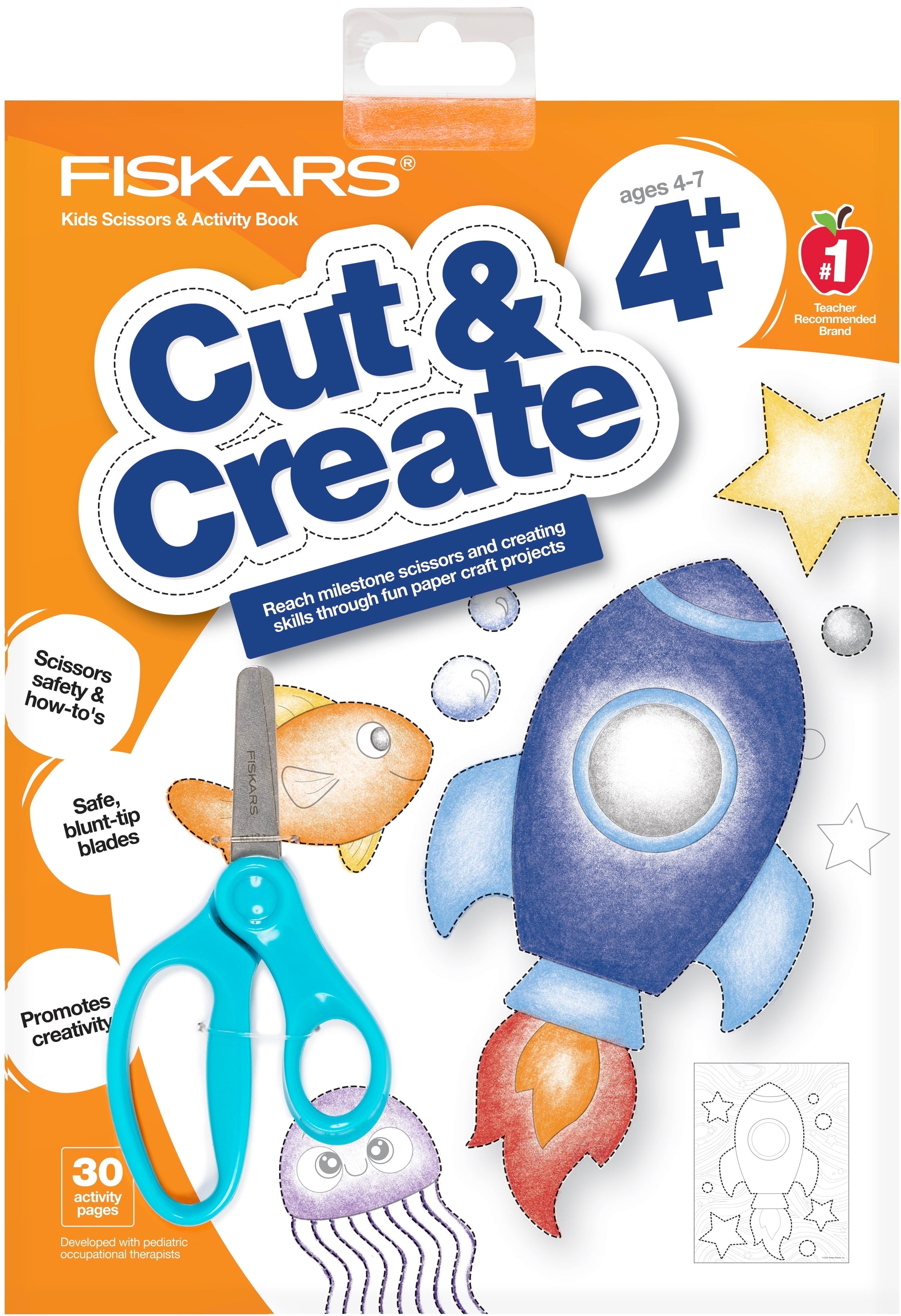 Kids Cutting Activity Book (Age 4+) with Blue Blunt-tip Kids Scissors (5 in.)
