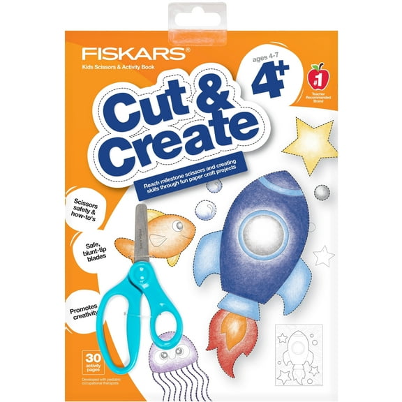 Kids Cutting Activity Book (Age 4+) with Blue Blunt-tip Kids Scissors (5 in.)
