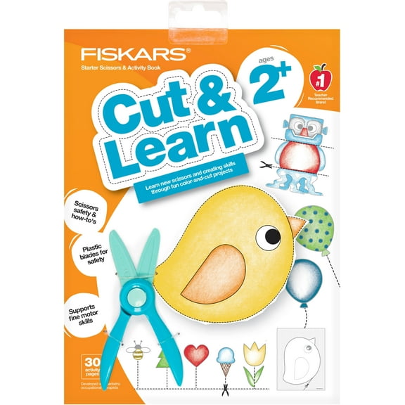 Kids Scissor Cutting Skills Activity Book with Blue Starter Scissors for Preschoolers Ages 2 