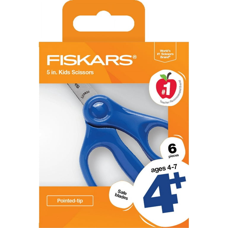 Fiskars Kids Scissors, Blunt-Tip, 5, 3 Pack, Blue, Red, Red and Yellow  Lightening